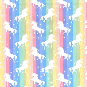 Rainbow Unicorns Print Cotton Poplin Fabric |  Dressmaking Quilting Fabric - Per Metre (Pastel)