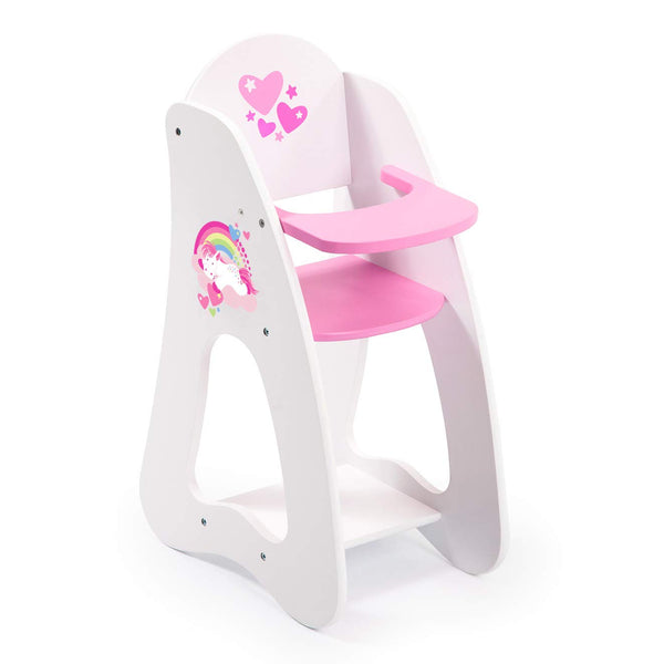 Bayer Design 50103AA Wooden High Chair Princess World, Baby Highchair, Doll's Furniture, White, Pink