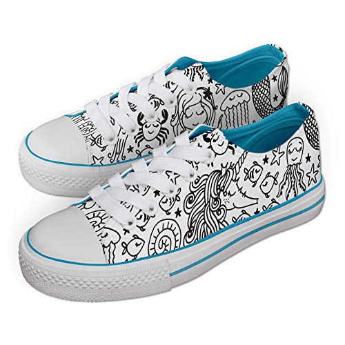Under The Sea Pattern Unicorn Colour in Shoes White with Pens 