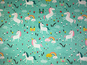 Unicorns, Rainbows & Castles | Turquoise |100% Cotton | Twill Fabric | Sold per Meter