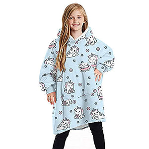 Segorts Hoodie Blanket for Kids, Oversized Hoodie,Print Sweatshirt with Front Big Pocket Soft Warm Wearable Blanket for Kids (Unicorn)