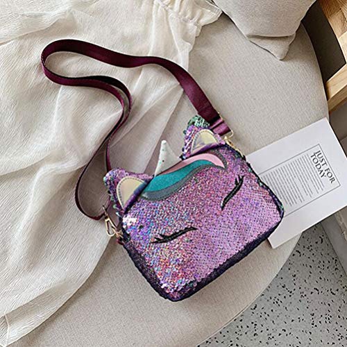 Purple Unicorn Sequined Cross Body Purse Handbag 