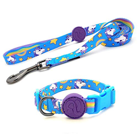 Blue Unicorn Dog Collar & Leash (Lead) Set | Blue Rainbow Unicorn