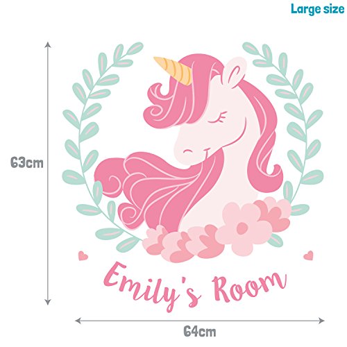 Personalised Unicorn Wreath Wall Sticker (Large size)