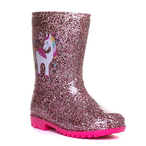 Pink Soled Unicorn Wellington Boots Glittered