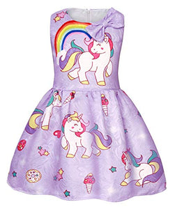 Lilac Unicorn & Rainbow Princess Girls Dress 