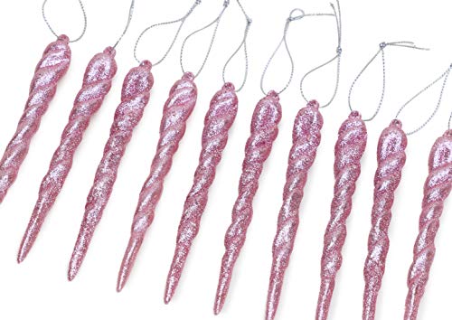 12 Pack | Pink Icicle Decorations | Christmas Tree Decorations 