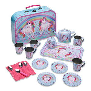 Unicorn Dream Metal Café Set & Carry Case Toy (14 Piece Pink Tea Set for Children)