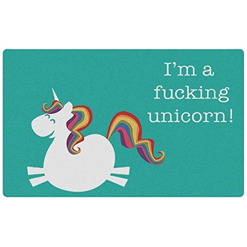 Green funny unicorn doormat - I'm a f**king unicorn! 
