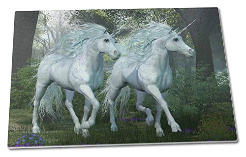 Mystical White Unicorns |  X Large Glass Cutting Chopping Board