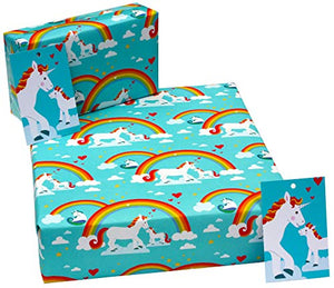 3 Sheets of Unicorn Birthday Gift Wrap Wrapping Paper with Tags 