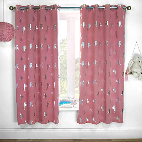 Pink and Silver Foil Blackout Curtains 