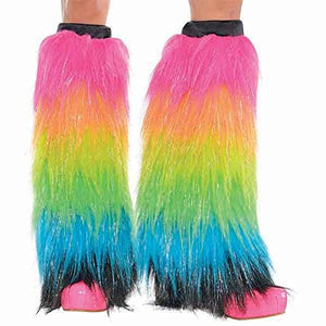Adult Unicorn Colourful Furry Leg Warmers, 2 Pc | Fancy Dress Supplies