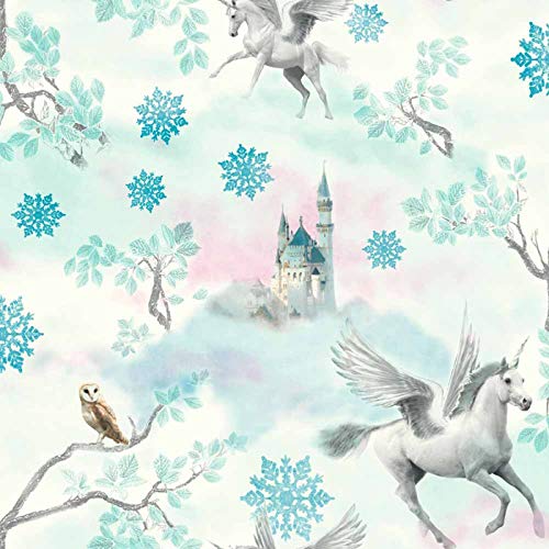 Fairytale Unicorn Glitter Wallpaper | Girls | Mystical Textured White Ice Blue | YöL