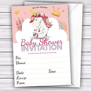 Pack of 20 Glossy Unicorn Baby Shower Party Invitations Cards with 20 x Envelopes for birthday, baby shower