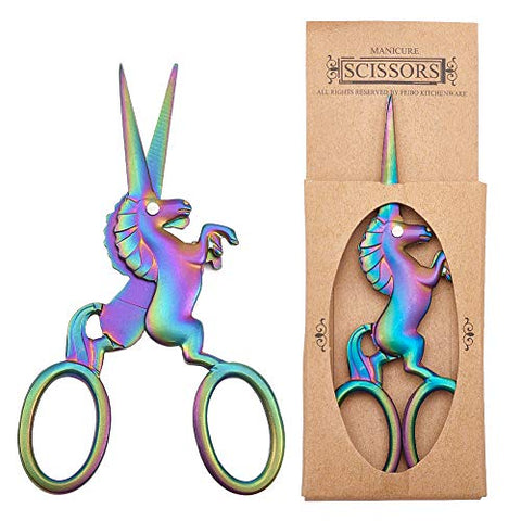Multicoloured Rainbow Unicorn Embroidery Needlework Scissors | 4.5 Inch Stainless Steel 