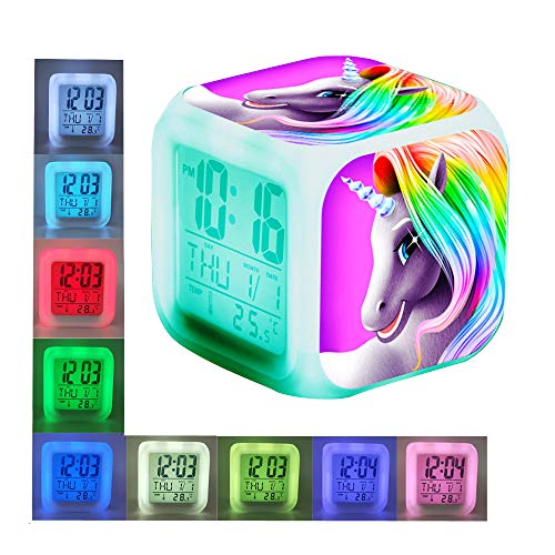 Multicoloured Unicorn Alarm Clock | Cube Bedside Table Clock