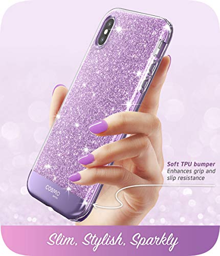 i-Blason Cosmo Full-Body Bumper Case for iPhone Xs (2018) / iPhone X (2017), Purple Glitter, 5.8"