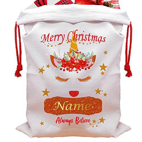 Personalised Christmas Sack Santa | Glitter Unicorn 