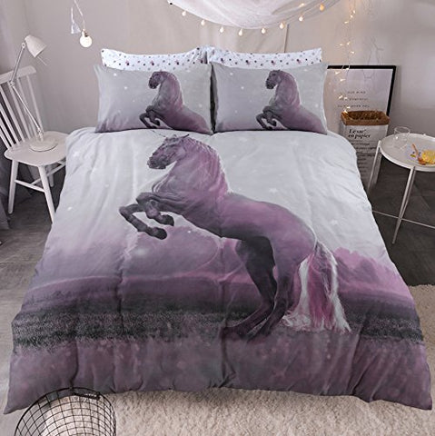 Magical Unicorn Duvet Cover Quilt Bedding Set  (Single) White & Purple 