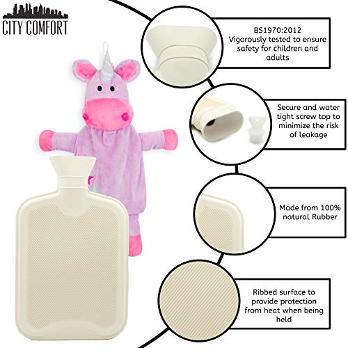 Hot Water Bottle | Unicorn Plush | Pink | 1 Litre | Unicorn Gift | CityComfort