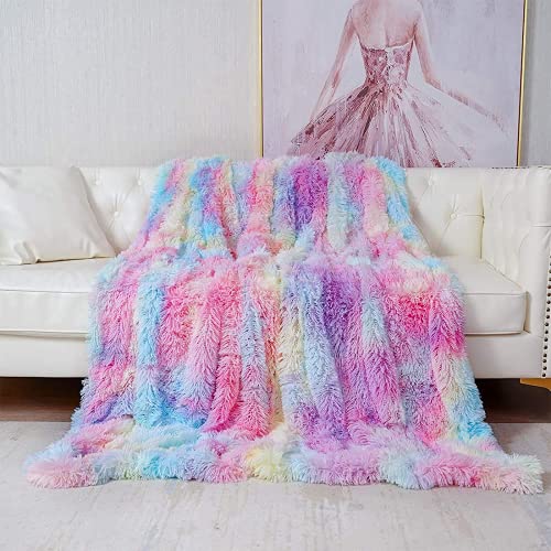 Unicorn Fluffy Fleece Rainbow Blanket Throw 130x160cm Faux Fur