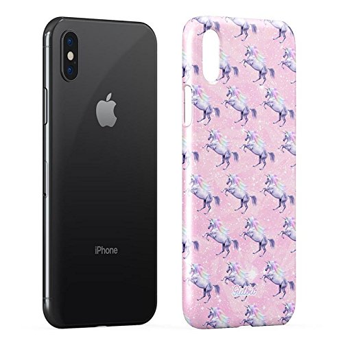 Glitbit Compatible with iPhone X, iPhone XS Case Cute Pink Unicorn Pattern Glitter Stars Rainbows Queen Princess Sparkle Aesthetic Pastel Thin Design Durable Hard Shell Plastic Protective Case Cover