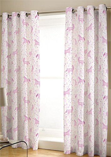 Catherine Lansfield Folk Unicorn Eyelet Curtains Pink, 66x72 Inch