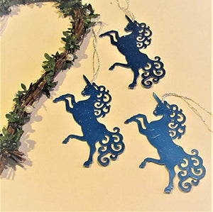 3 Unicorn Christmas Tree Decorations | Blue Glitter