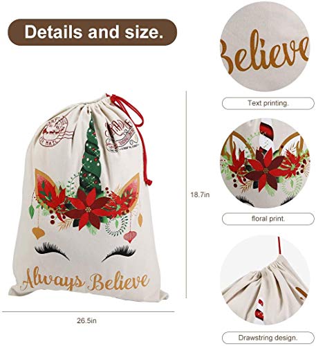 2pcs Christmas Unicorn Santa Sacks | Drawstring Bags | Large Bags 