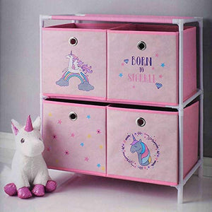 Pink Unicorn 2 Tier 4 Drawer Canvas Chest Storage Organiser- Born To Sparkle 