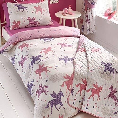 Unicorn Curtains and Duvet Cover Pink Purple