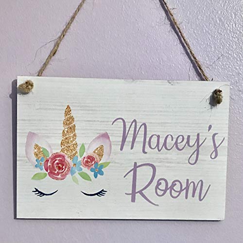 Personalised unicorn door sign white oak