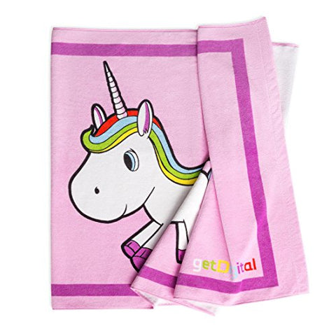 Large unicorn bath/beach towel, pink rainbow hair 