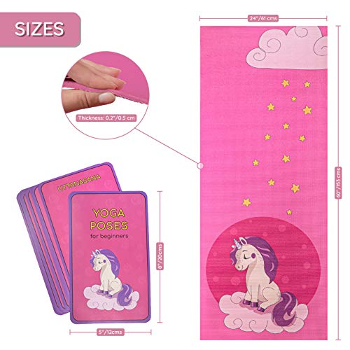 Kids Yoga Mat Set | Unicorn Yoga Mat For Girls | Carrier Bag With Strap | Pink | Ages 4-12