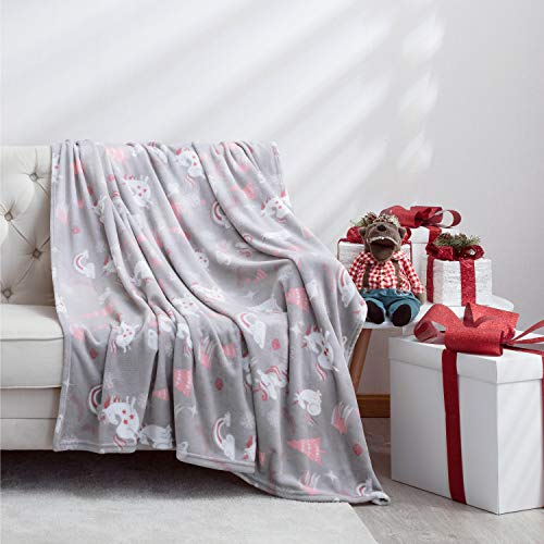 Unicorn Soft Fleece Blanket | Throw | 150×200 cm | Grey, Pink