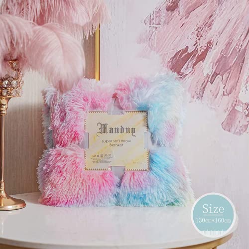 Unicorn Fluffy Fleece Rainbow Blanket Throw 130x160cm Faux