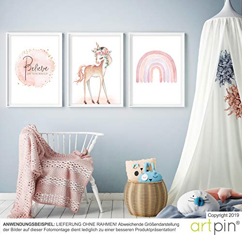 Pastel Unicorn Posters Set Of 3 For Nursery