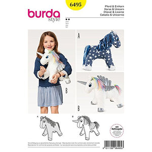 Unicorn Sewing Pattern | Burda Crafts | 6495 | Stuffed Animal Horse & Unicorn Toy