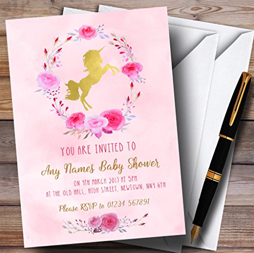 Pink Watercolour Unicorn Girls Invitations Baby Shower Invitations