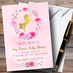 10 x Invitations | Pink Watercolour | Unicorn  Baby Shower Invites | Any Wording
