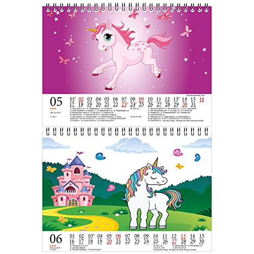 Unicorn Magic A5 Desk Calendar 2021 | Gift Set Contents: 1x Calendar, 1x Christmas and 1x Greeting Card (Total 3 Parts)