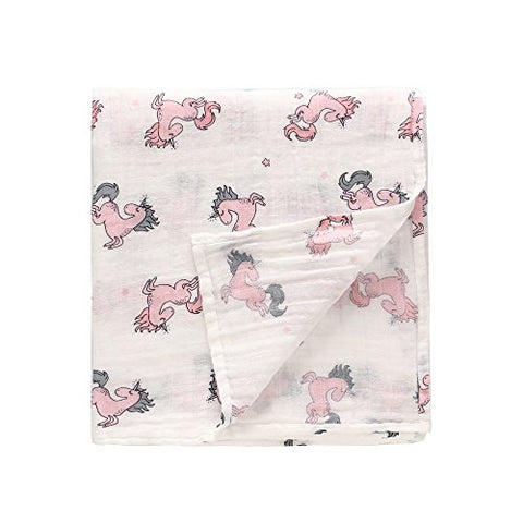 Unicorn Pink | LAT Baby Muslin Blanket 120x120cm, Muslin 100% Cotton