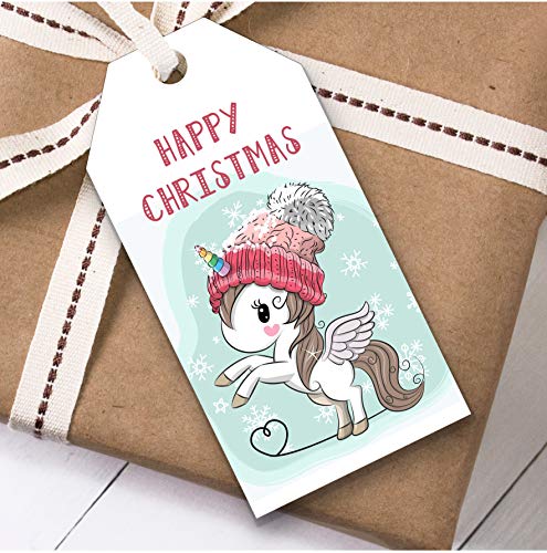 Unicorn in Hat Christmas Gift Tags | 12 Pack