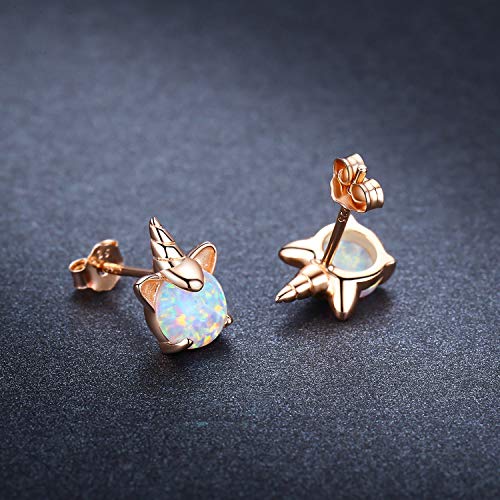 Rose Gold & Opal Unicorn Earrings Gift Idea 