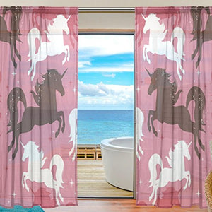 Pink Unicorn Pattern Curtain Sheer Voile