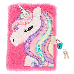 Unicorn Plush Lock Diary for Girls | Pink | Includes Lock with 2 Keys |Lined Paper, 6x8 Inches