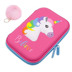 Pencil Case, Cute Unicorn EVA Pen Pouch Stationery Box Anti-shock Large Capacity Multi-compartment for School Students Girls Teens Kids (pink)