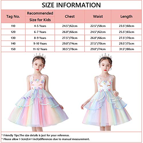 Girl's Unicorn Rainbow Tulle Dresses Princess Birthday Pageant Wedding Dress (2-8 Years)