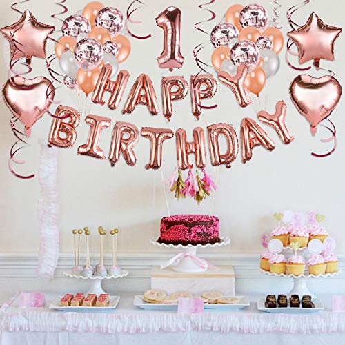 1st Birthday Party Balloons Rose Gold 